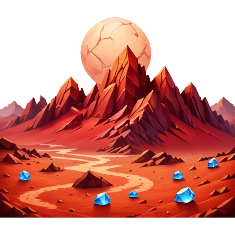 crystal mars, surface covered in glowing crystals mountains and dust emoji