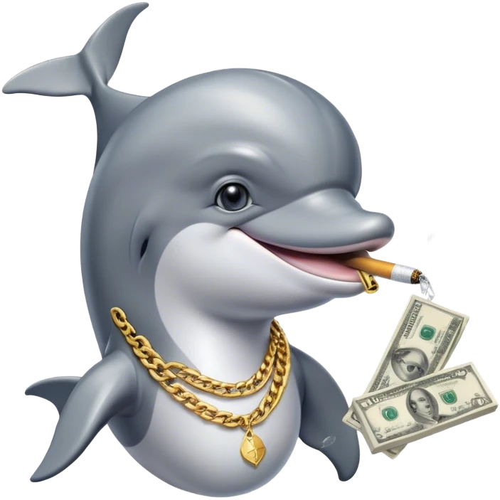 Chill dolphin smoking with gold chain and money  emoji