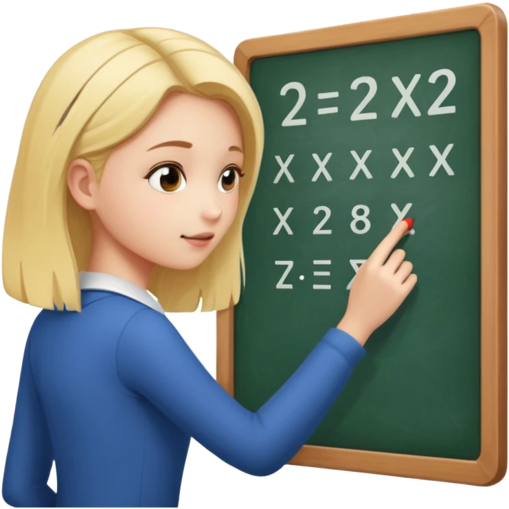 girl solving math problem on the board, side view. emoji