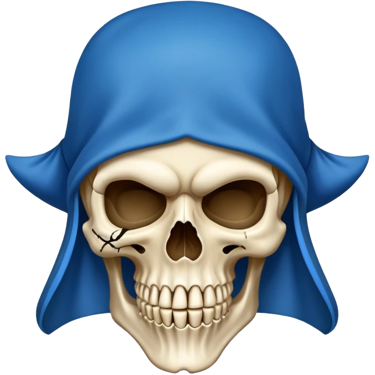 pirate skull wearing blue hood and cloak and mask emoji