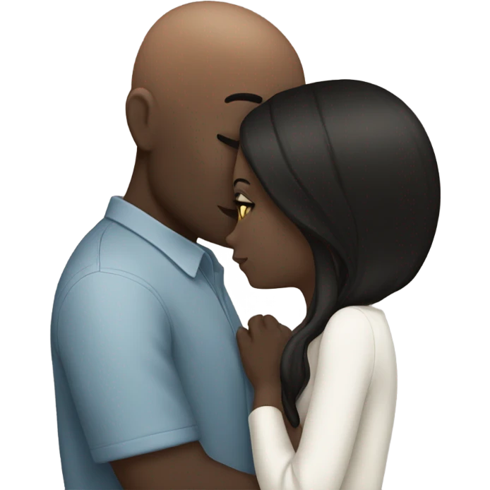White girl dark hair kissing bald black man emoji