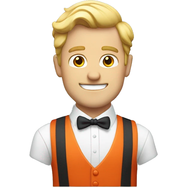 british white guy with orange side part, buck teeth, bowtie, and red vest emoji