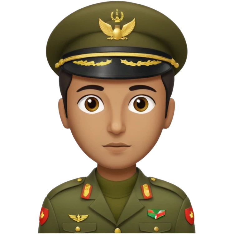 
portrait of an Iranian soldier, from head to chest, with a neutral expression emoji