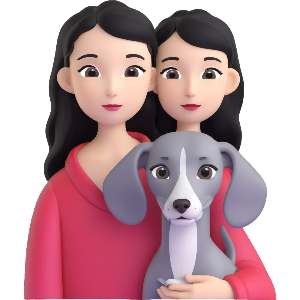 Slim Chinese girl with long black hair holding solid grey Italian greyhound with no white markings on nose emoji