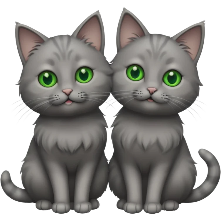 Two grey cats dancing with green eyes emoji