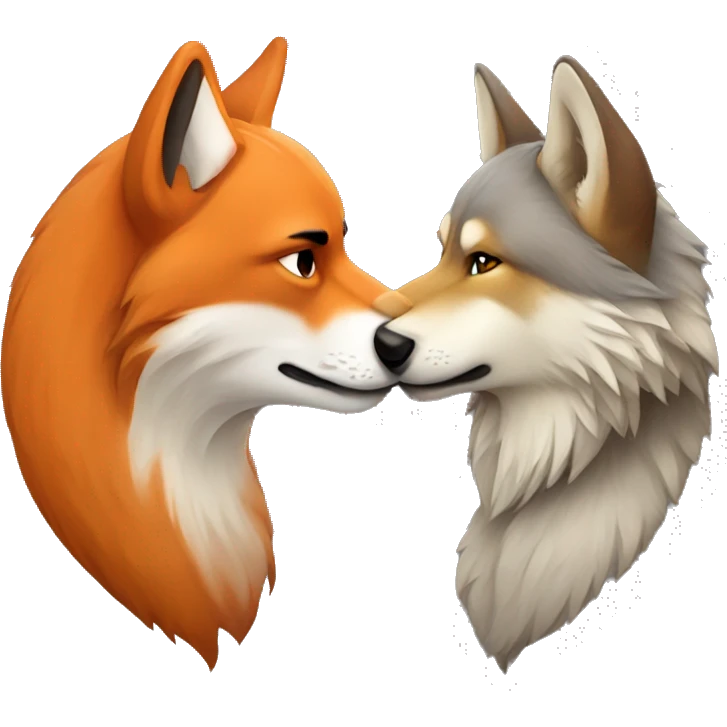 A fox and a wolf kissing emoji