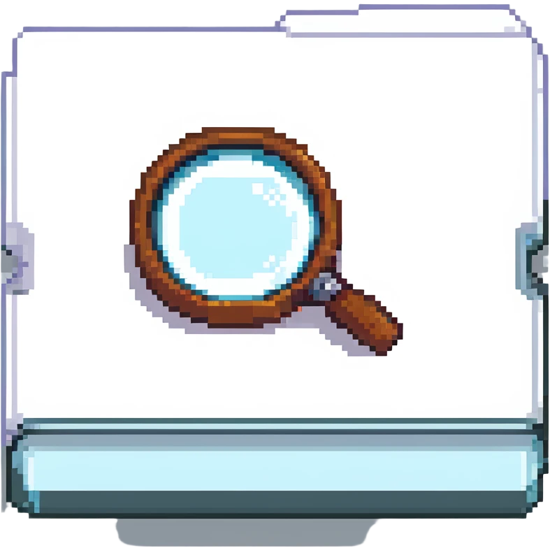 pixel art style folder with magnifying glass emoji