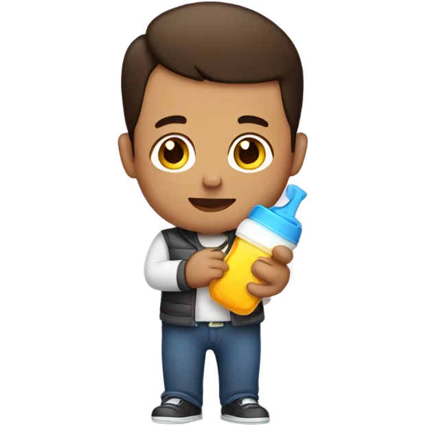 Brunette man drinking baby bottle emoji