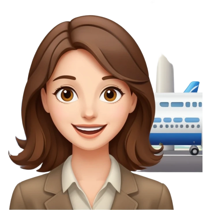  happy elegant beautiful girl flowy brown hair that is more valuable then corals excited to see the love of her life at the airport emoji