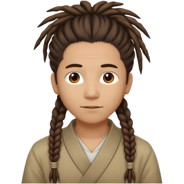 Casual person with tied-back dreadlock, asian emoji