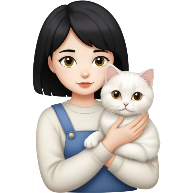 a black short hair girl holding a white British longhair emoji