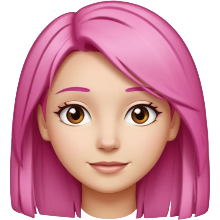 A light-skinned woman with straight pink hair neatly parted, brown eyes, and a gentle smile. emoji