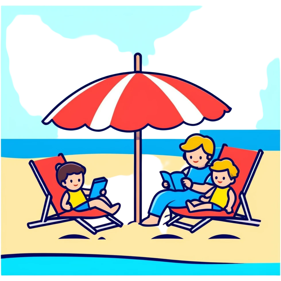 family relaxing under a beach umbrella emoji
