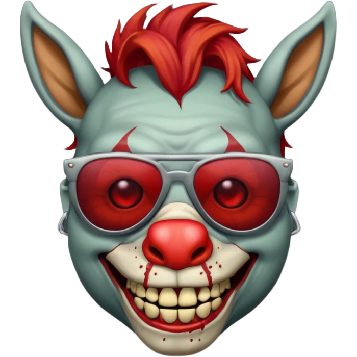Zombie donkey with sun glasses and red hair and joker nose hungry  emoji