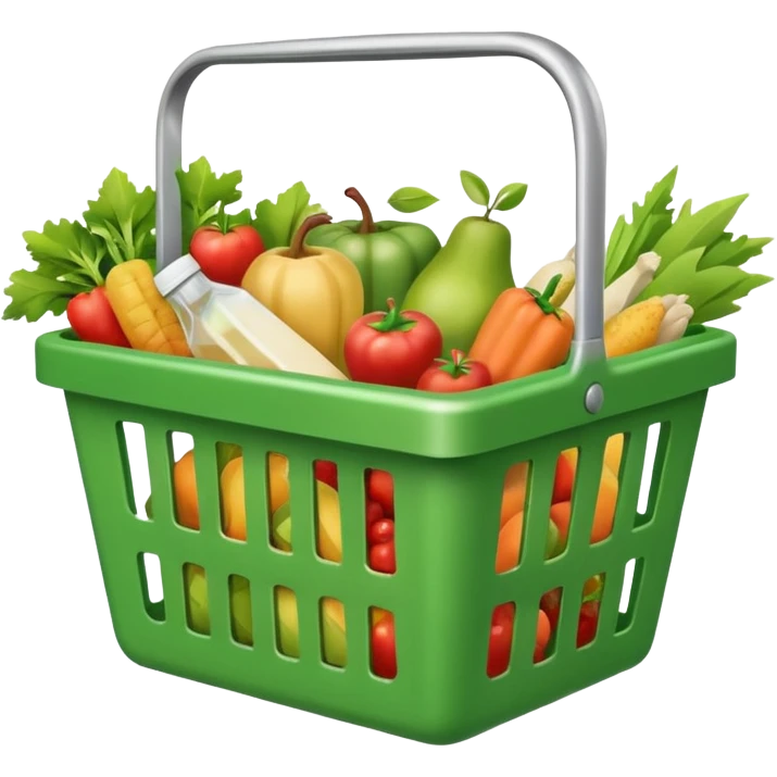 A GREEN SHOPPING BASKET WITH GROCCERIES IN IT emoji