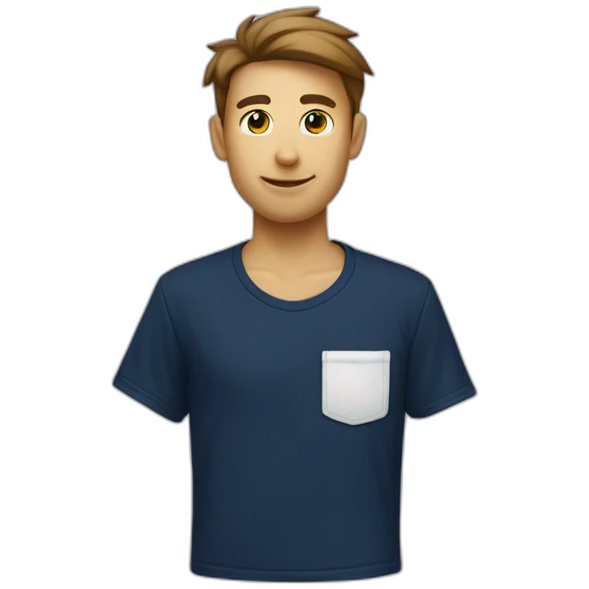 white tshirt with navy letter r on breast pocket emoji