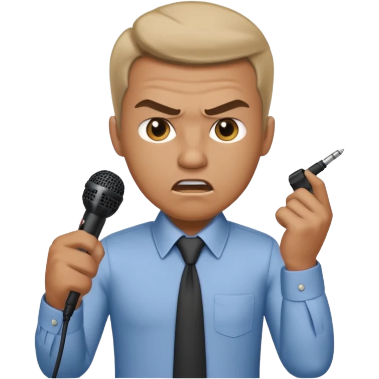 the male office manager yelling at her to stop with angry face and unpluggging her microphone cable
 emoji