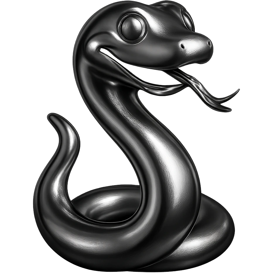 3D chrome snake, upright with tongue out, mirror-like surface, playful style emoji