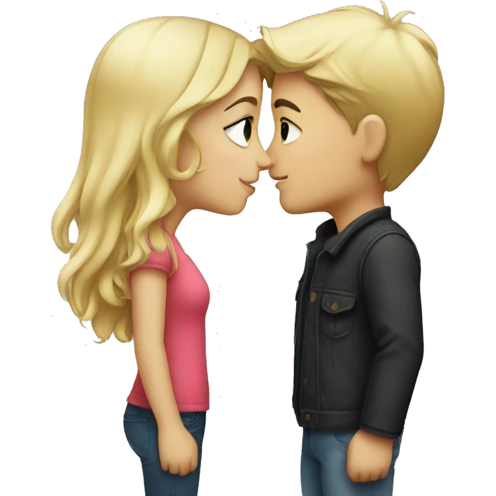 Blonde boy and brunette girl kissing emoji