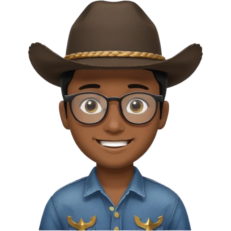 Hispanic Smiling boy with cow boy hat and black hair  . With chin strap and black glasses  emoji