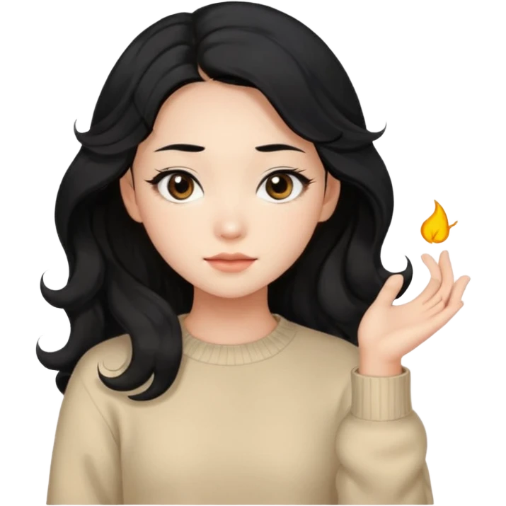 Beautiful girl,Black hair, wavy long hair,Black eyes,Chinese, beige sweater  emoji