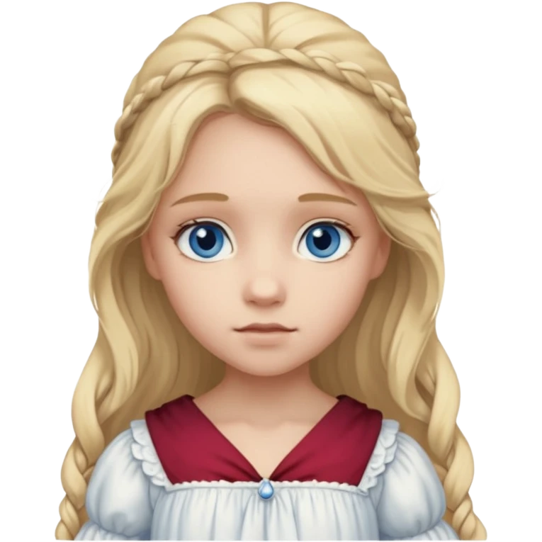 Cosette From Les Miserables with light skin, blue eyes, Blonde long Hair, white outfit emoji