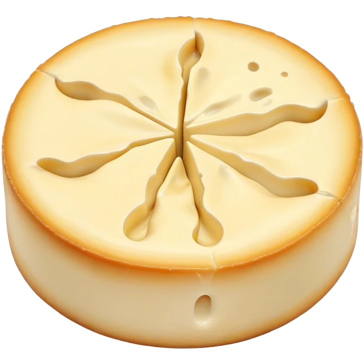 Cinematic Realistic Brie Cheese Emoji, featuring a creamy, soft-ripened cheese with a delicate rind rendered with lifelike detail and inviting, natural lighting. emoji