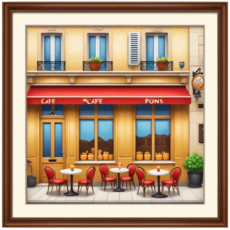 Cinematic Realistic Caf√© Culture Pop Culture Emoji, showcasing a vibrant French caf√© scene rendered with rich textures and warm, inviting lighting. emoji