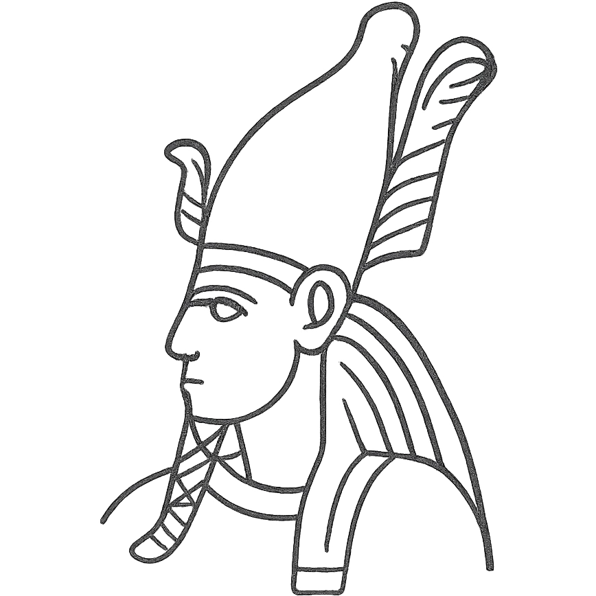 Osiris head with traditional Atef crown and stylized beard, hand drawn black outlined icon emoji