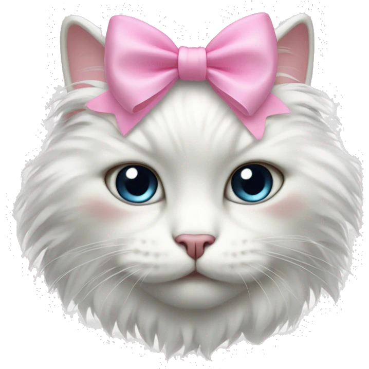 White fluffy cat with pink bow emoji