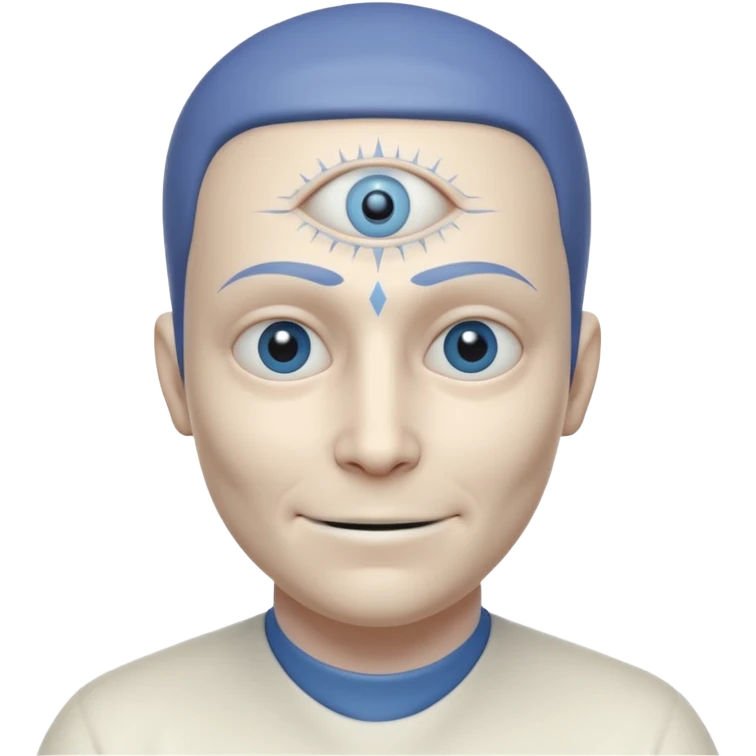 mutant test subject portrait, head and shoulders only, third eye on forehead, pale skin, creepy calm smile, lab experiment style, 3D cartoon, mobile game icon style, clean background, no text, no watermark

 emoji