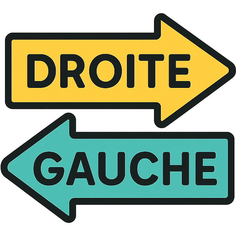 Directional arrows pointing right and left with "droite gauche" text emoji