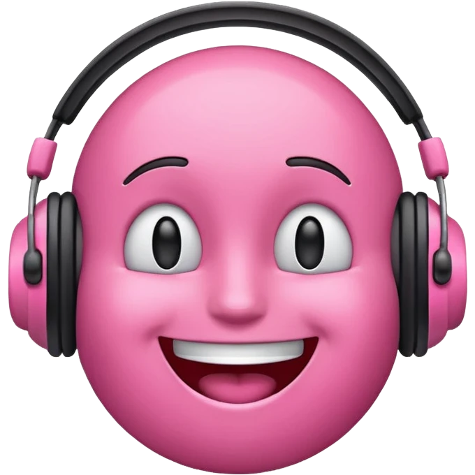 Create a pink happy emoji who listens to music emoji