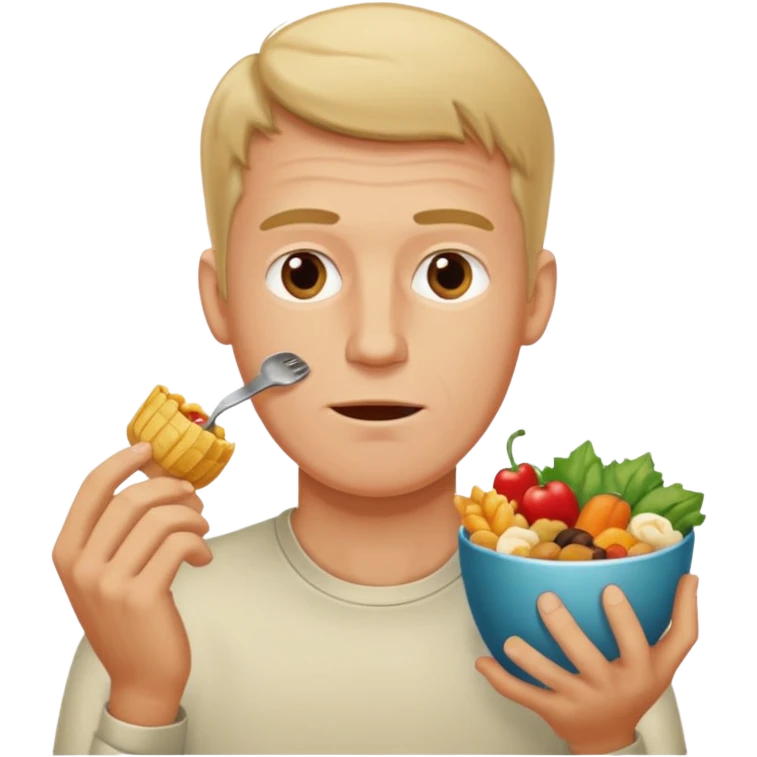 a tall white man eating 100 different foods emoji