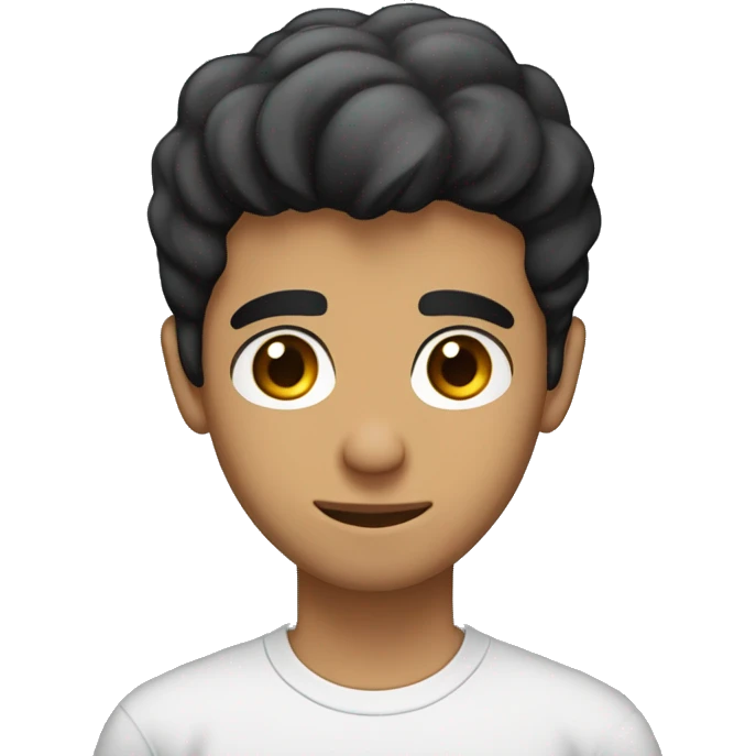 A 22 year old, Middle Eastern man, with short black hair, with none facial hair,   with brown eyes wearing a t-shirt. emoji