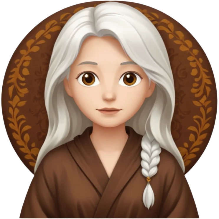long white haired woman in brown robe emoji