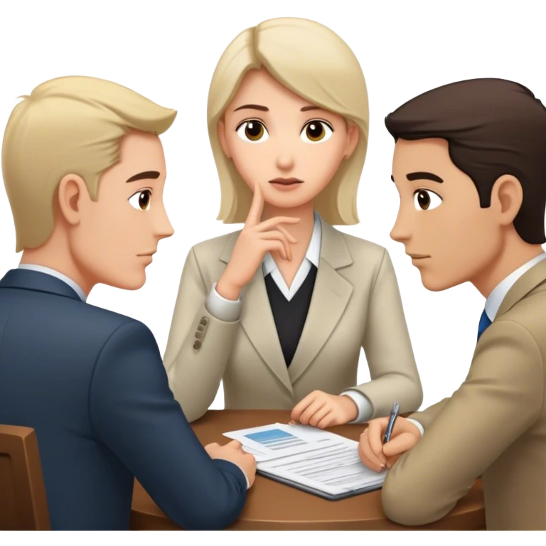 Una mesa de negociación donde una persona callada escucha mientras los demás hablan y revelan información sin darse cuenta. Cuando llega su turno, dice solo unas pocas palabras, pero su decisión es la que define el resultado. emoji