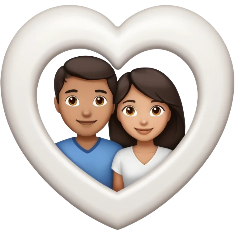A couple with dark brown hair and mixed skin tone inside a white heart emoji