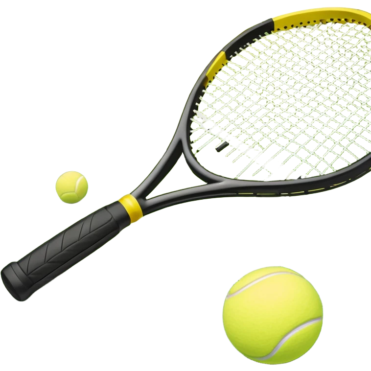 A tennis racket and ball on a grass or hardcourt surface, symbolizing the sport. The racket has a sleek design with tightly strung strings, while the bright tennis ball rests nearby, capturing the essence of precision, agility, and competition. emoji