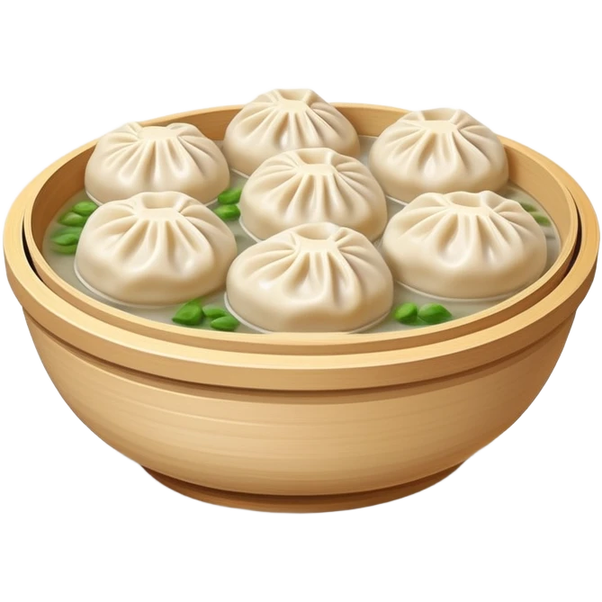 Hangzhou Xiaolongbao steamed soup dumplings with steam rising, simplified emoji style with bold outlines and bright colors, cartoon style Zhejiang specialty emoji