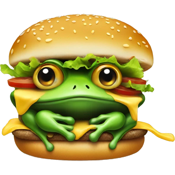 Frog eating a cheeseburger emoji