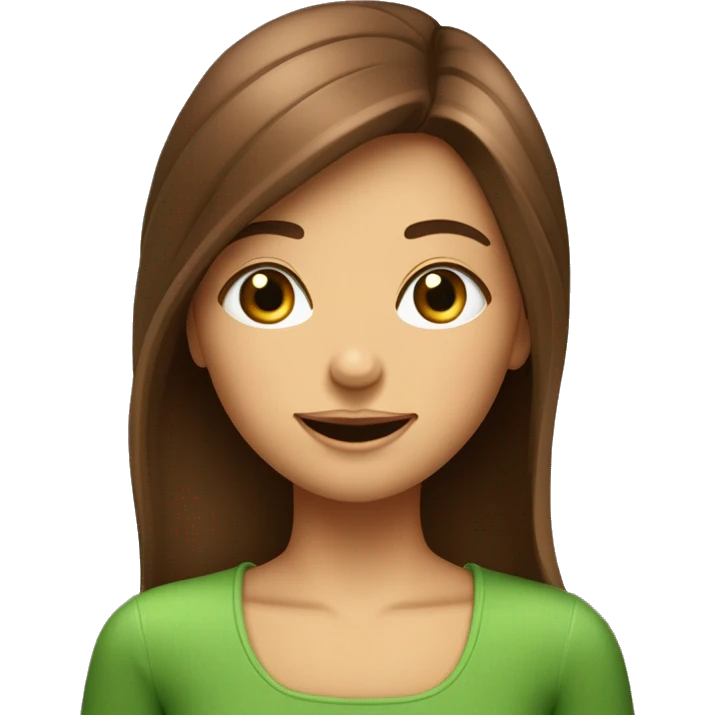  Fille avec des yeux verts et des cheveux marrons et avec un grin de beauté sur le côté droit du dessus de la lèvre  emoji