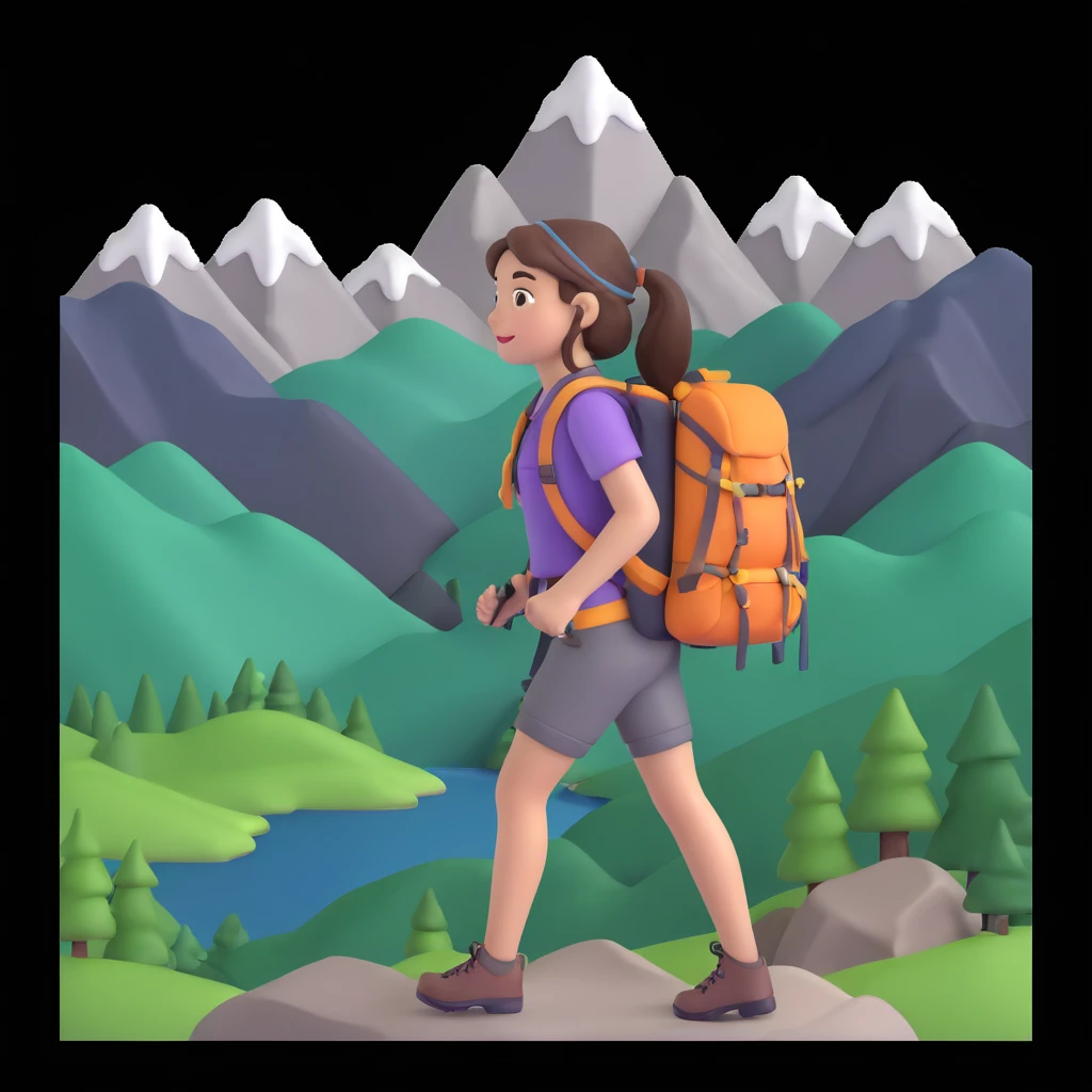 girl back packing mountains in background, close up pose emoji