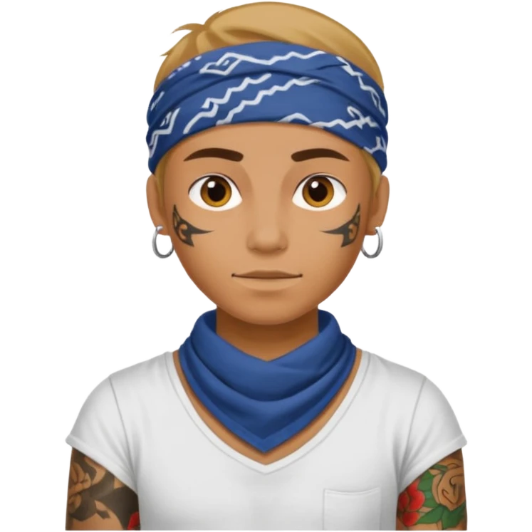 a human with bandana and tattoo emoji