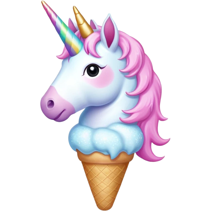 Unicorn eats a pink Glitter icecream emoji
