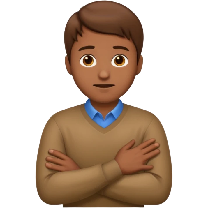 Emoji guy brown hair and hands around neck itself  emoji