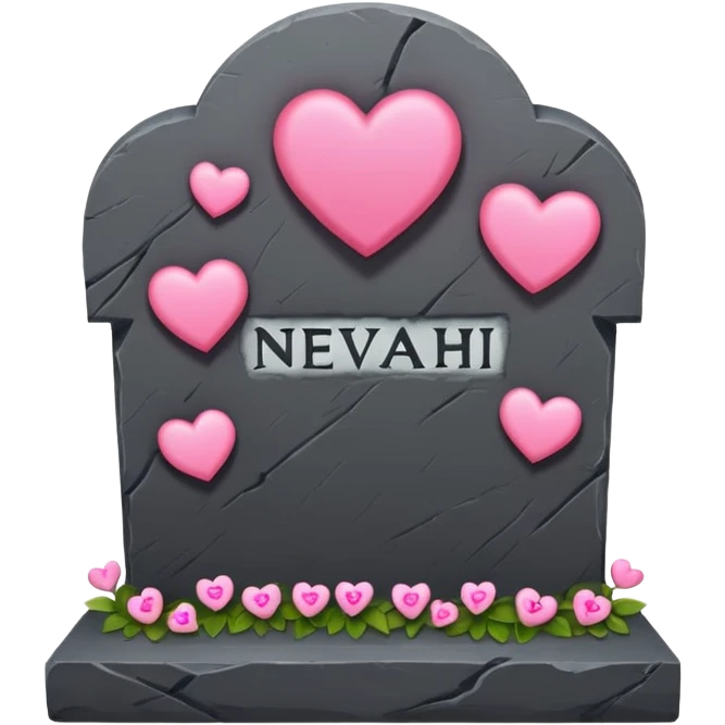 Headstone that says NEVAEH with pink hearts emoji