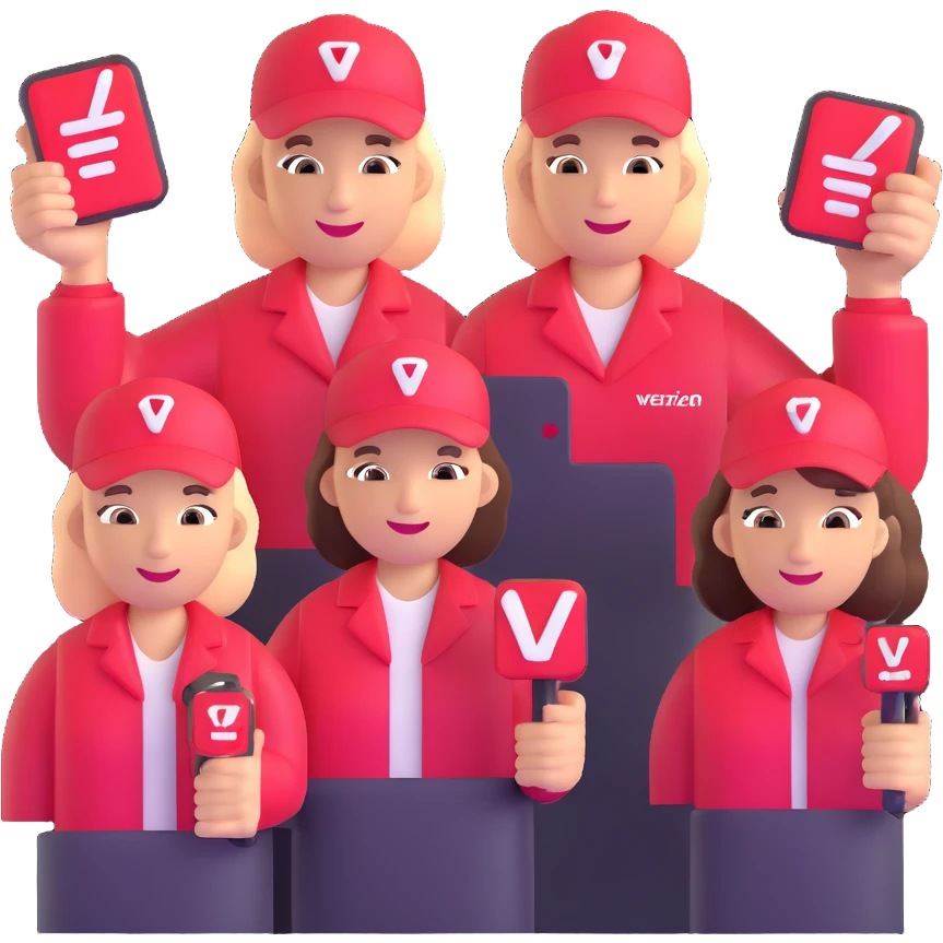 Verizon employees celebrating with perk icons like coffee, pizza, and headphones emoji
