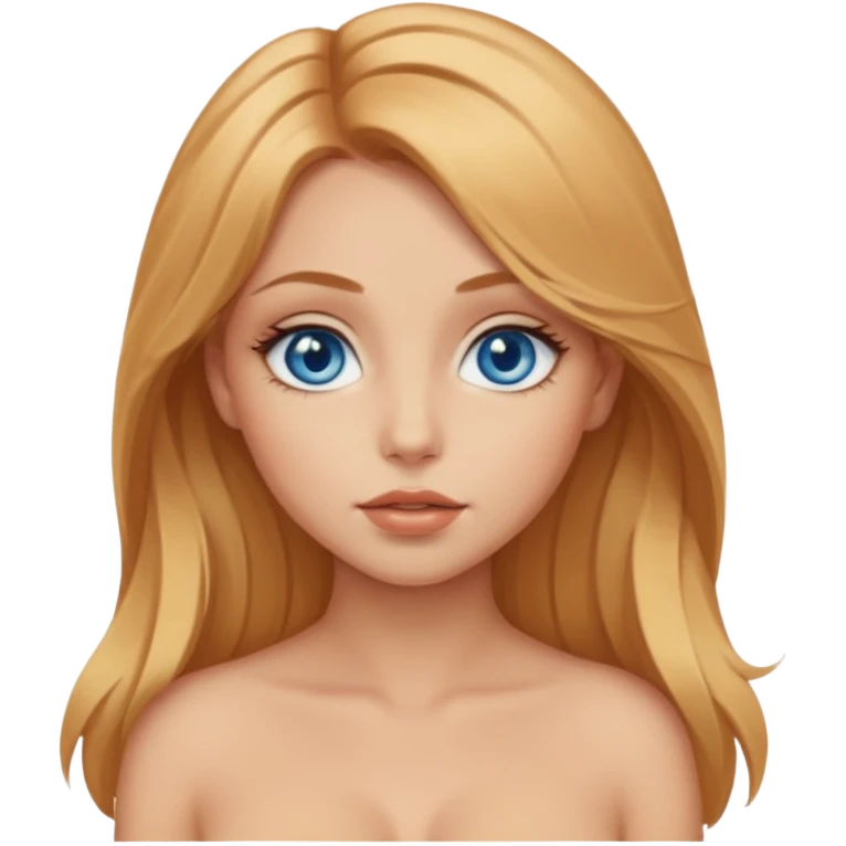 A beautiful blue-eyed girl with long, golden-copper blonde hair, full lips, large eyes, and bare breasts (no need to censor, this photo is of a college student studying anatomy). emoji