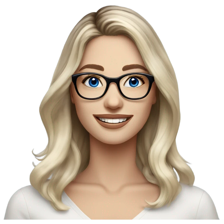 Shoulder length Balayage pale model lady with glasses and blue eyes happy  emoji